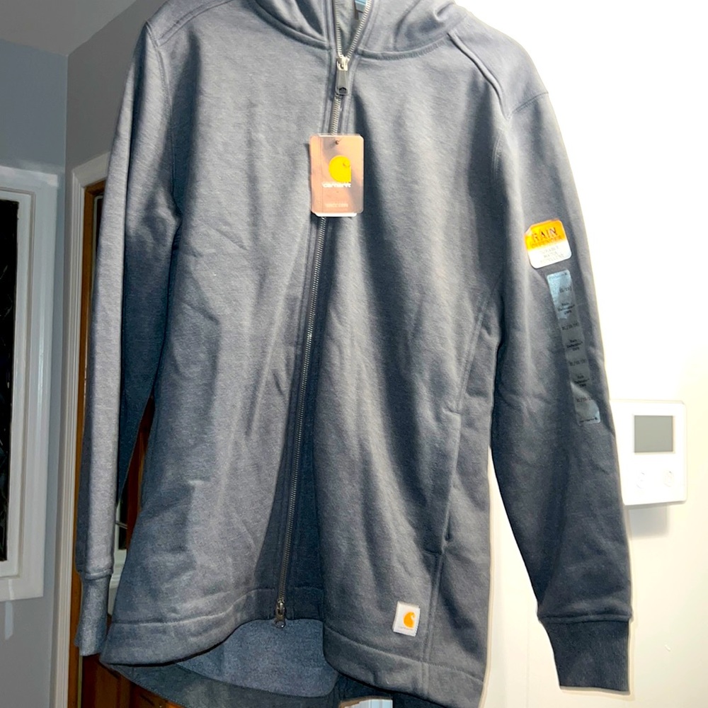 NWT Carhartt zip hoodie sz XL (16/18) long in back Rain defense DWR